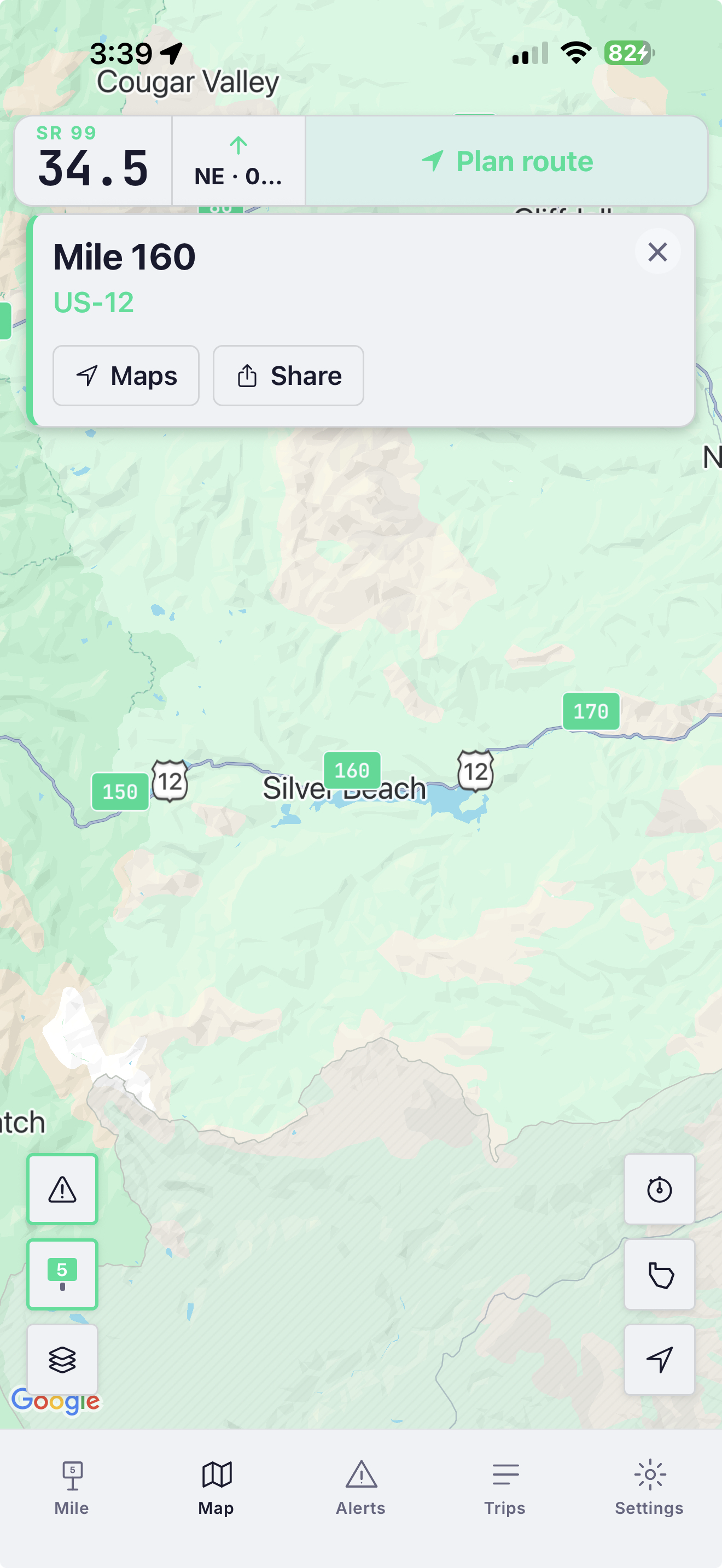 Map tab navigate to milepost