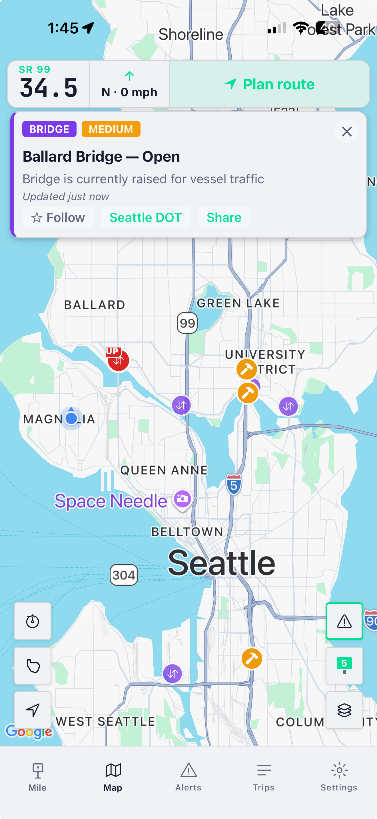 Seattle drawbridge status