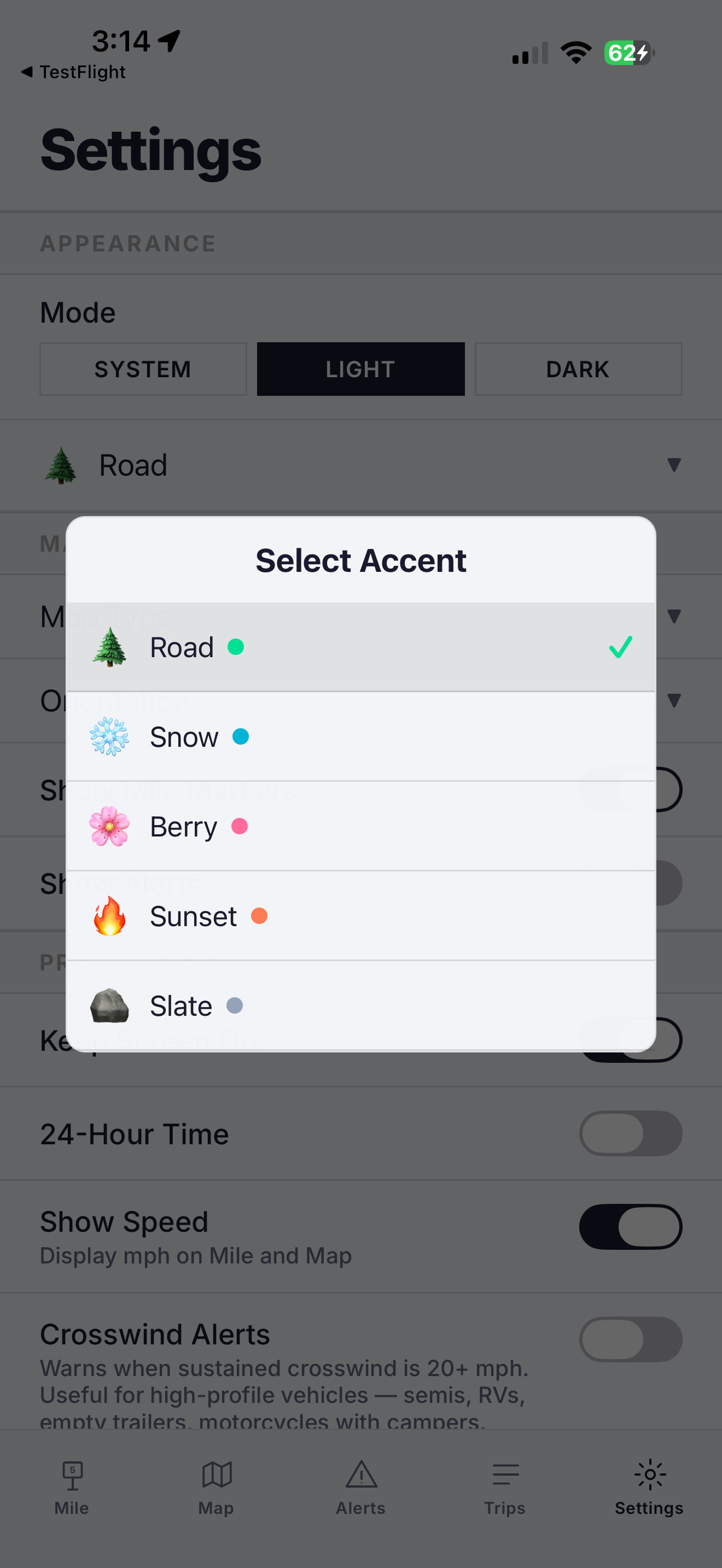 Settings tab themes