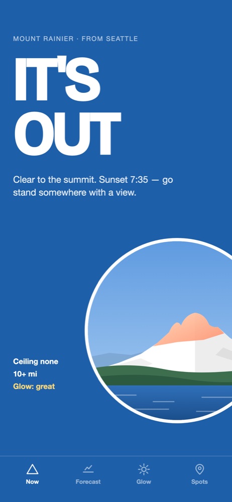 Mountain Visibility Forecast screenshot: Right now