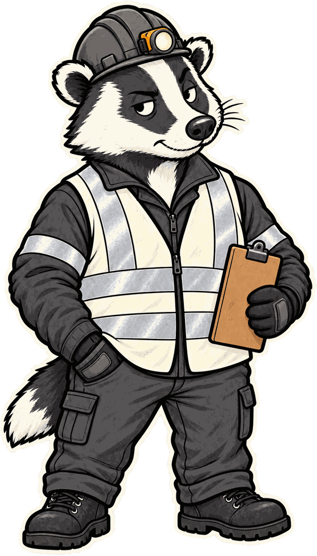 Roy, MileCheck's road-crew badger, on the night shift